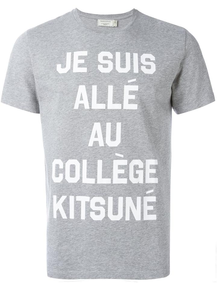 Maison Kitsuné Quote Print T-shirt, Men's, Size: Medium, Grey, Cotton