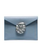 Nathalie Trad Rene Shell Clasp Foldover Leather Clutch - Blue