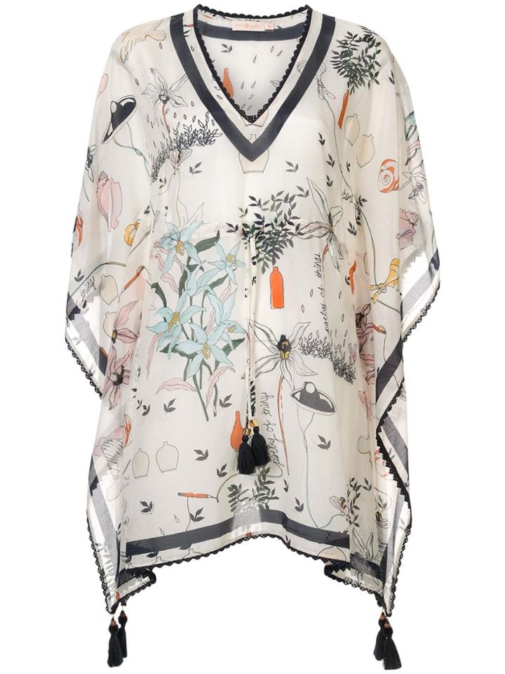 Tory Burch Floral Print Beach Kaftan - White