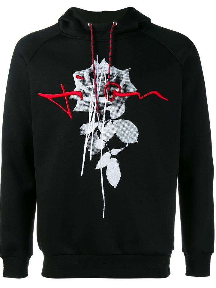 Dior Homme Rose Print Hoodie, Men's, Size: Xl, Black, Viscose/spandex/elastane/cotton