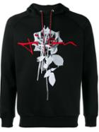 Dior Homme Rose Print Hoodie, Men's, Size: Xl, Black, Viscose/spandex/elastane/cotton