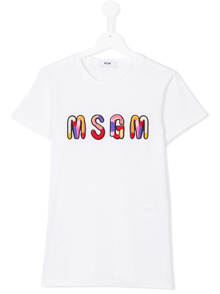 Msgm Kids Logo Embroidered T-shirt, Girl's, Size: 14 Yrs, White