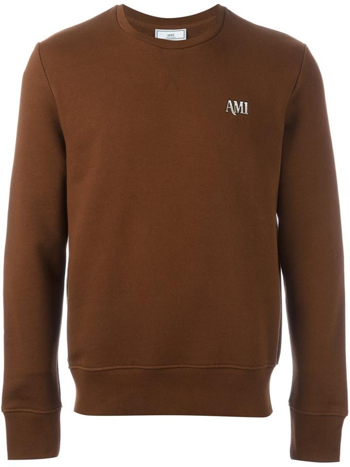 Ami Alexandre Mattiussi Embroidered Logo Sweatshirt, Men's, Size: Medium, Brown, Cotton