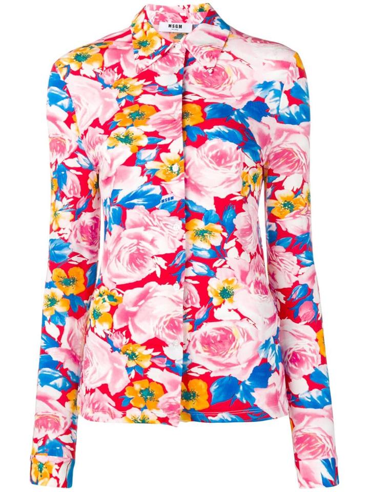 Msgm Rose Print Shirt - Pink