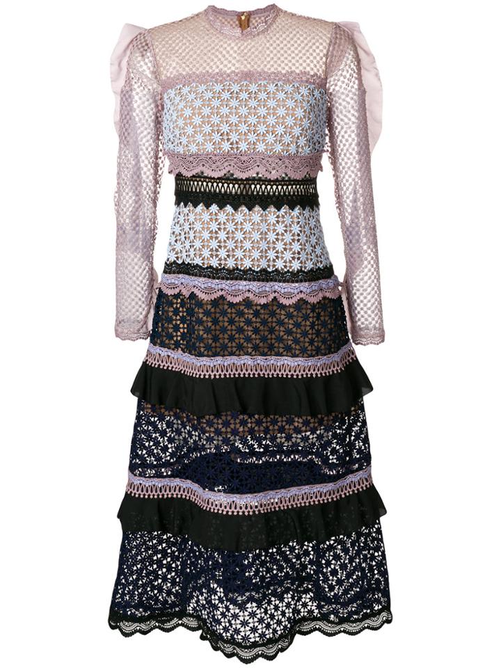 Self-portrait Embroidered Layered Dress - Multicolour
