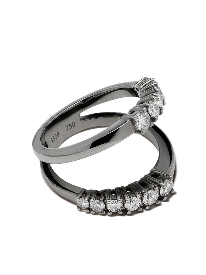 As29 18kt Black Gold White Diamond Icicle Half Double Ring