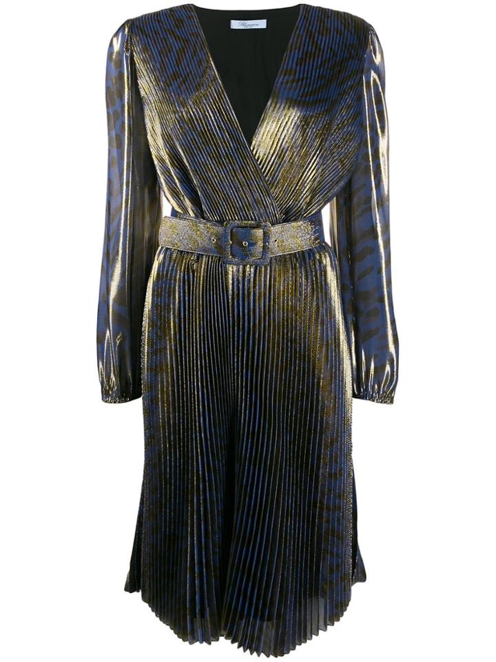Blumarine Pleated Animal Dress - Blue