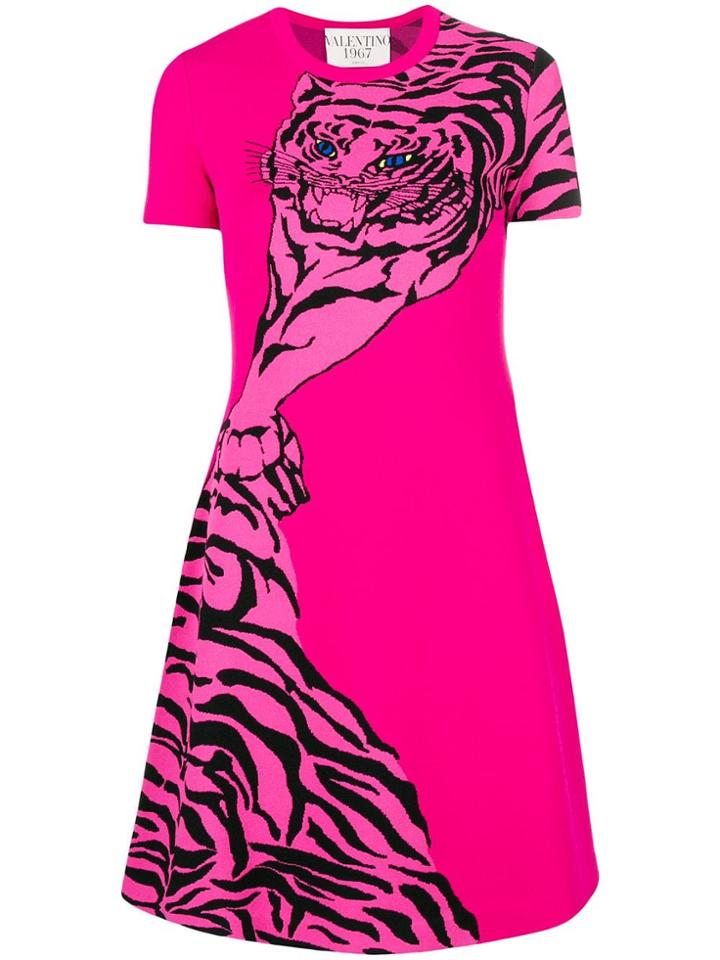 Valentino Tiger Print Skater Dress - Pink