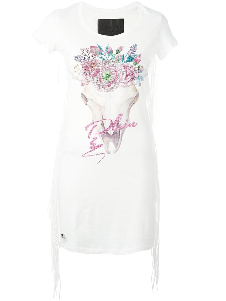 Philipp Plein Dumfries T-shirt Dress, Women's, Size: Large, White, Cotton/crystal