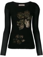 D.exterior Floral Knitted Top - Black