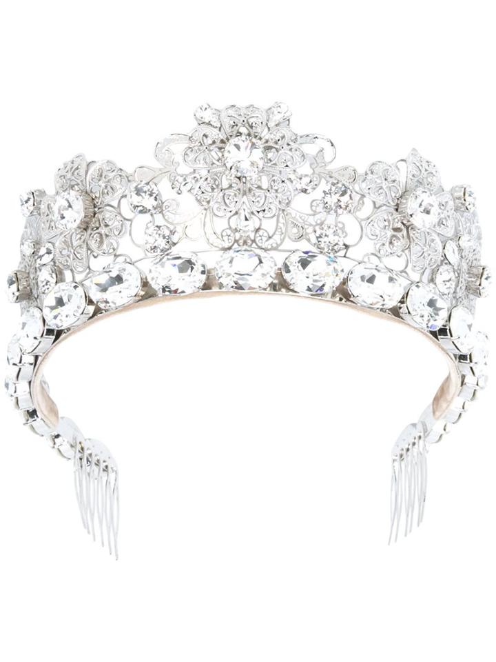 Dolce & Gabbana Floral Embellished Tiara, Women's, Grey, Crystal/brass