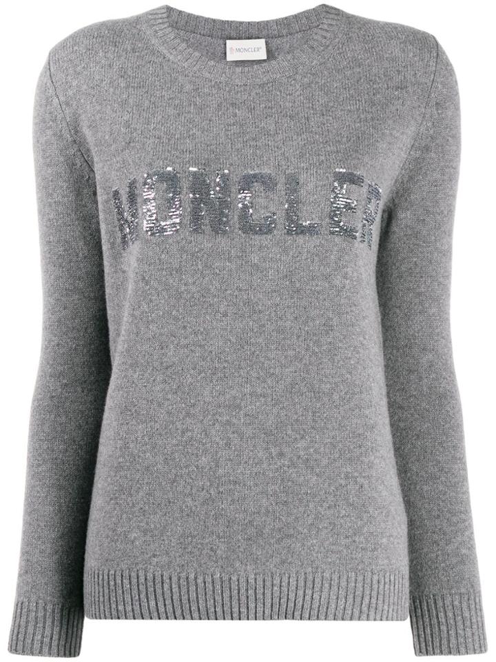 Moncler Sequined Logo Jumper - Grey