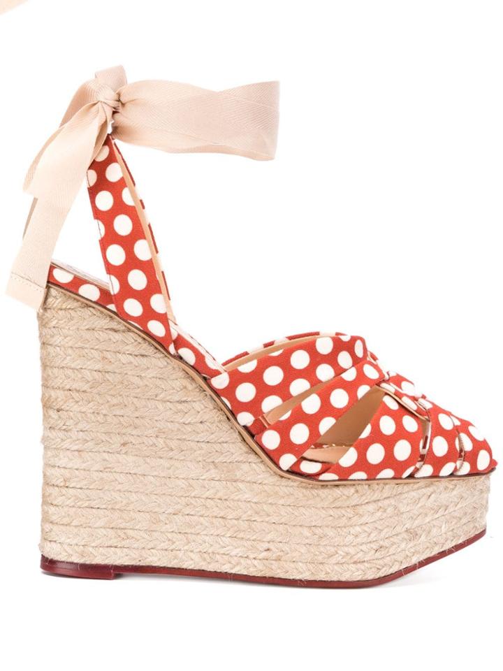Charlotte Olympia Polka Dot High Heel Wedges - Red