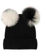 Charlotte Simone Cashmere Double Pompom Beanie - Black