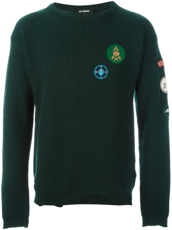 Raf Simons Logo Patch Jumper, Men's, Size: Small, Green, Virgin Wool
