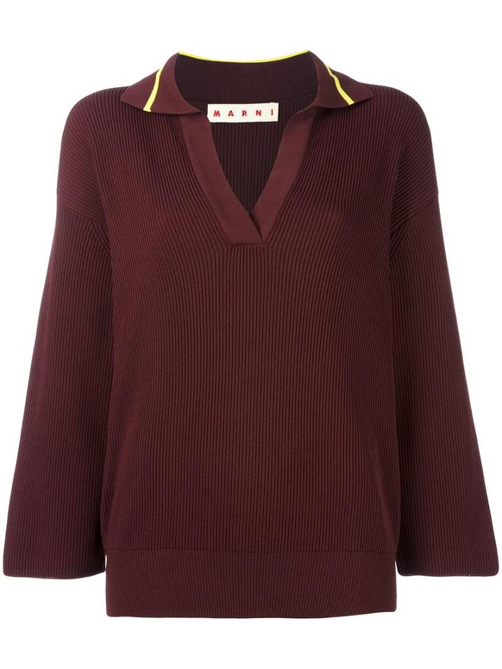 Marni Ribbed Spread Collar Jumper, Women's, Size: 38, Brown, Nylon