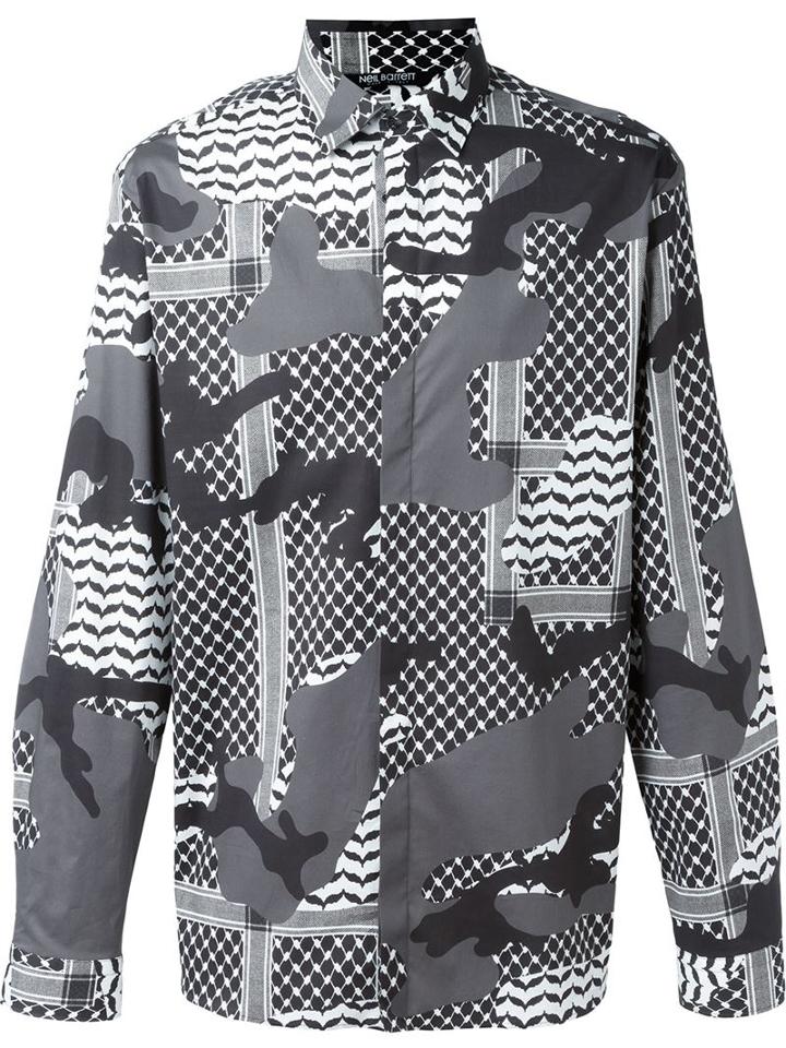 Neil Barrett Patterned Camouflage Shirt, Men's, Size: 39, Black, Cotton