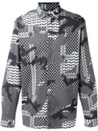 Neil Barrett Patterned Camouflage Shirt, Men's, Size: 39, Black, Cotton