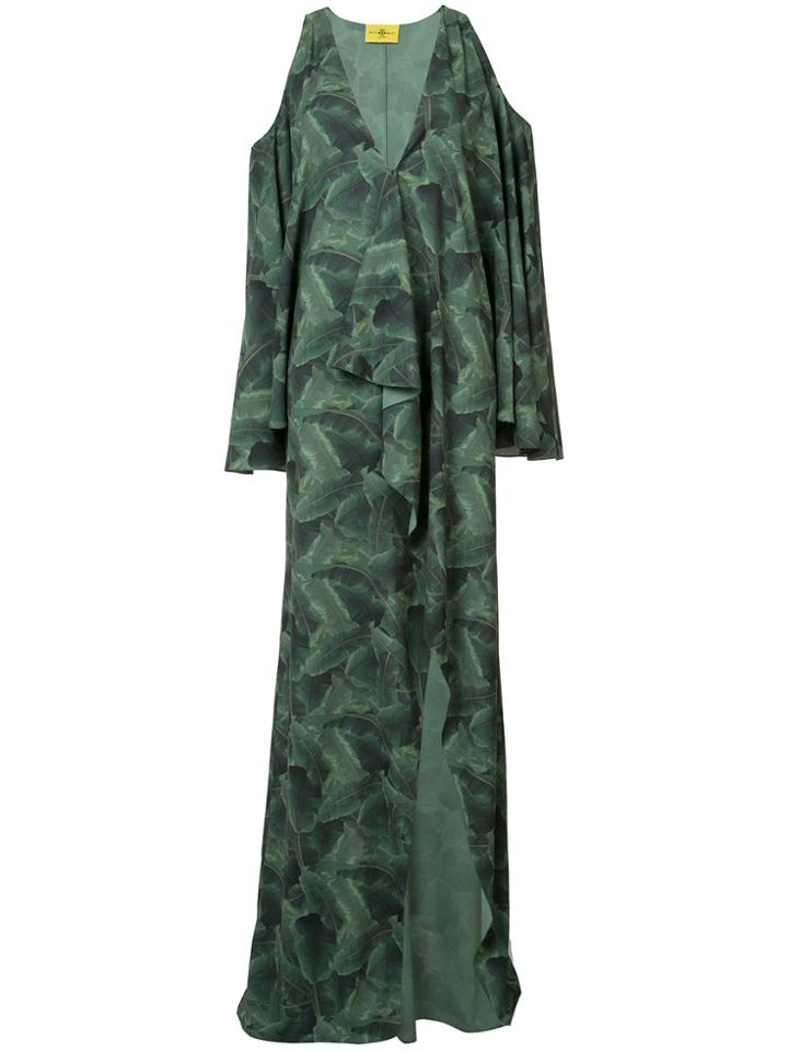Baja East Banana Leaf Print Cold Shoulder Dress - Green