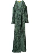 Baja East Banana Leaf Print Cold Shoulder Dress - Green