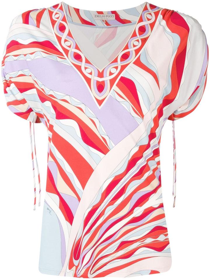 Emilio Pucci Burle Print Ruched Short Sleeved Top - Pink
