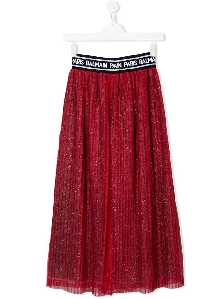 Balmain Kids Glitter Pleated Skirt - Red