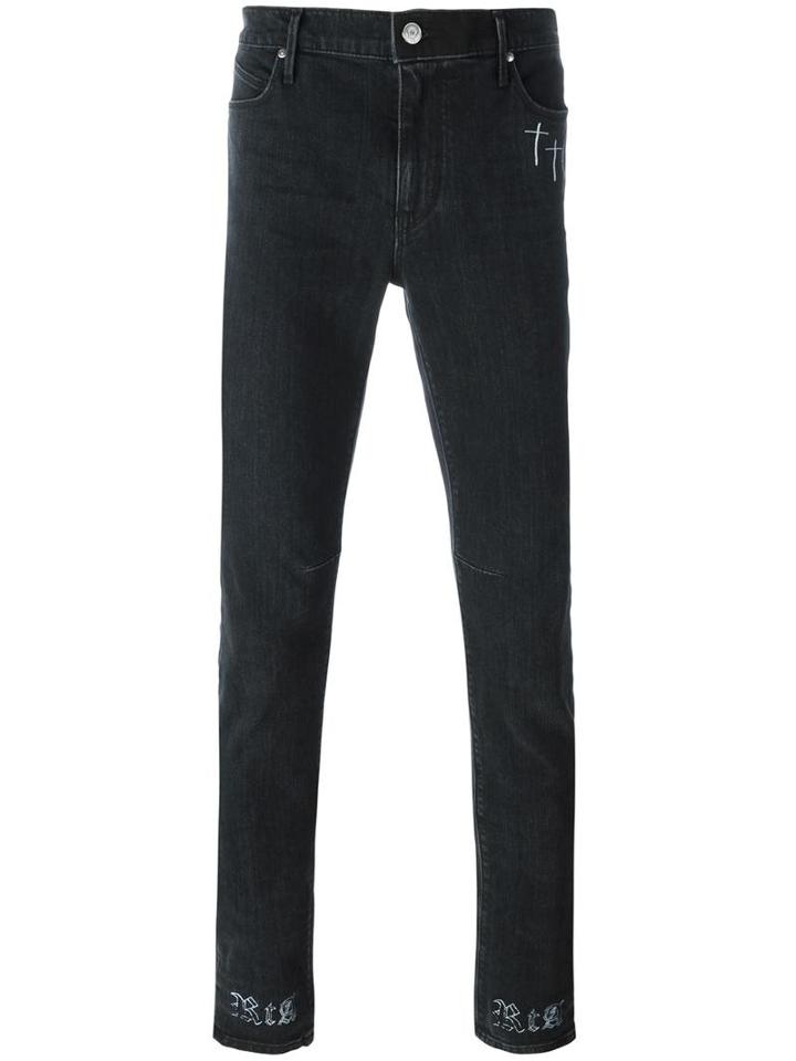 Rta Cross Print Detail Slim-fit Jeans, Men's, Size: 31, Grey, Cotton/polyurethane