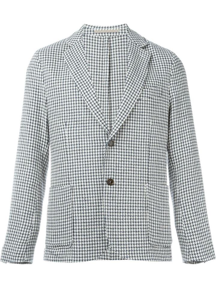 Eleventy Houndstooth Blazer, Men's, Size: 58, Blue, Cotton/viscose/linen/flax/spandex/elastane