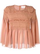 See By Chloé Smocked Sheer Blouse, Women's, Size: 38, Pink/purple, Polyester
