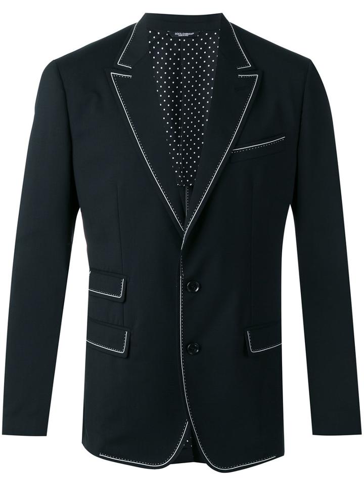 Dolce & Gabbana Contrast Lined Suit Jacket, Men's, Size: 48, Black, Silk/spandex/elastane/virgin Wool/silk