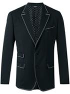 Dolce & Gabbana Contrast Lined Suit Jacket, Men's, Size: 48, Black, Silk/spandex/elastane/virgin Wool/silk