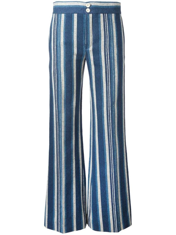Chloé Striped Flared Trousers, Women's, Size: 38, Blue, Cotton/linen/flax/viscose