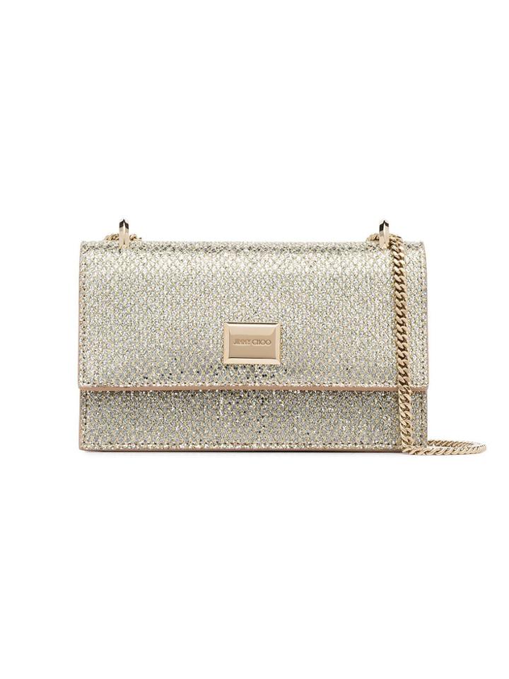 Jimmy Choo Metallic Gold Leni Glitter Leather Clutch Bag