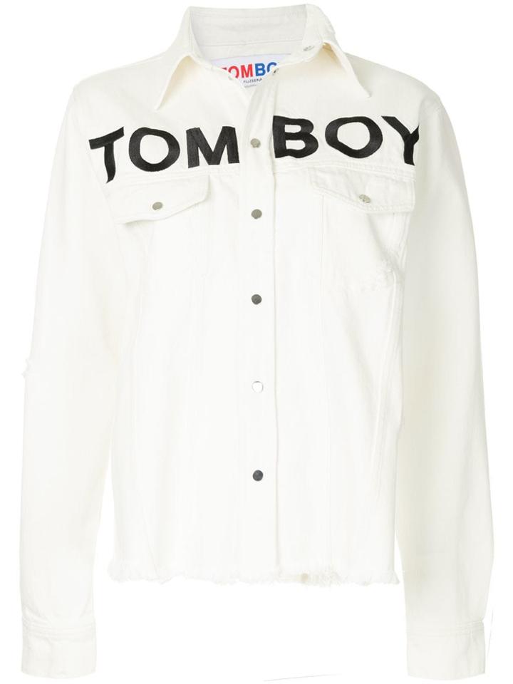 Filles A Papa Logo Print Denim Jacket - White