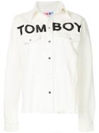 Filles A Papa Logo Print Denim Jacket - White