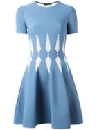 Alexander Mcqueen Intarsia Skater Dress, Women's, Size: Xxs, Blue, Viscose/polyester/polyamide/spandex/elastane