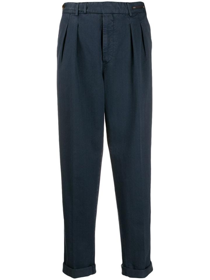 Pt01 Herringbone Tapered Trousers - Blue
