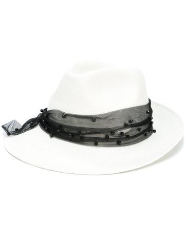 Misa Harada Embellished Fedora Hat - White