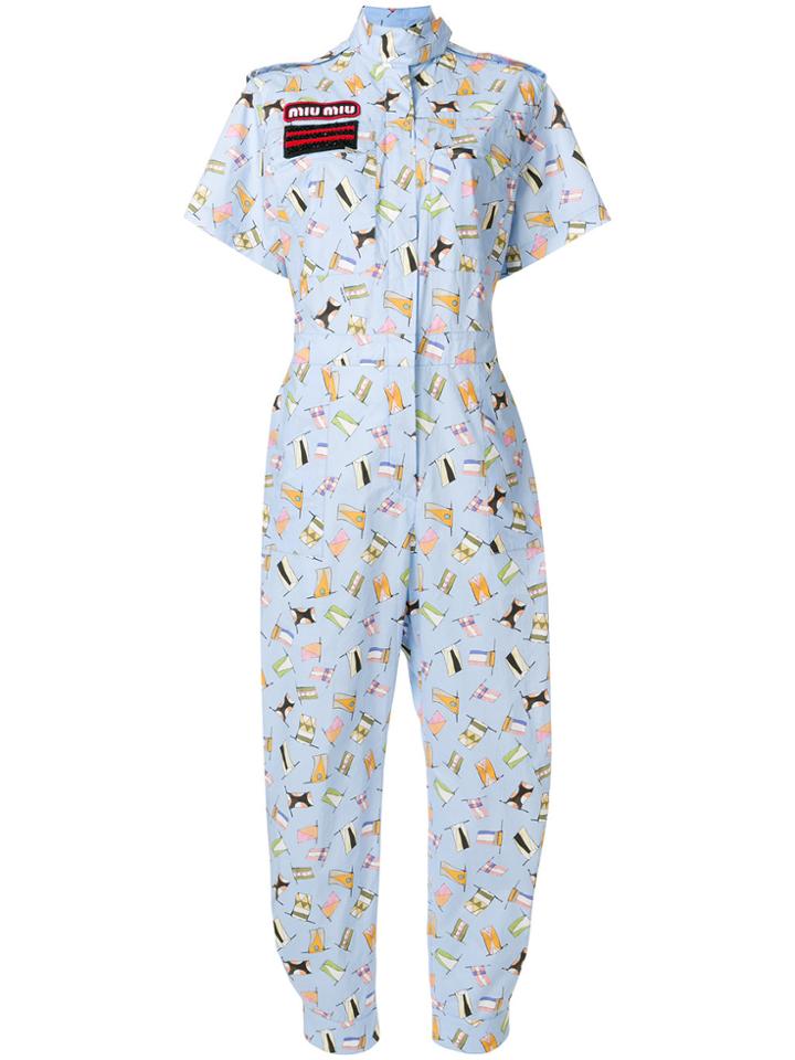 Miu Miu Flag Print Boiler Suit - Blue