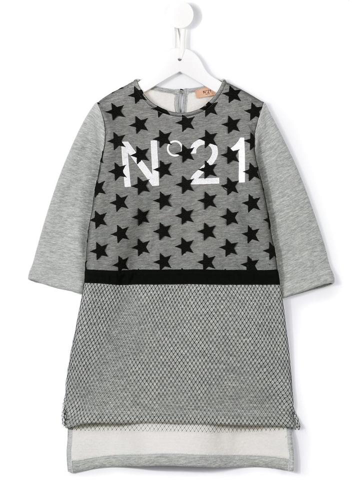No21 Kids Logo Star Print Dress, Girl's, Size: 9 Yrs, Grey