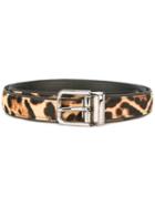 Dolce & Gabbana Leopard Print Belt, Men's, Size: 100, Nude/neutrals, Viscose/calf Hair/calf Leather