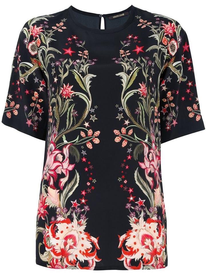 Roberto Cavalli Floral Print T-shirt, Women's, Size: 40, Black, Silk