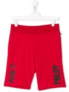 Philipp Plein Junior Teen Logo Print Casual Shorts - Red