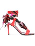 Emilio Pucci Aruba Print Tie Up Sandals - Red