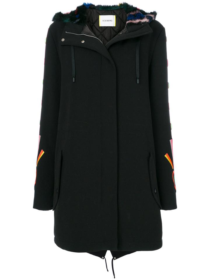 Iceberg Appliqué And Faux Fur Lined Parka - Black