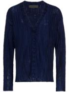 The Elder Statesman Navy Vertical Stripe Cashmere Cardigan - Blue