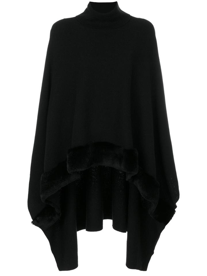 N.peal Fur Edge Asymmetrical Poncho - Black