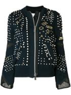 Sacai Pearl Embellished Bomber Jacket - Blue