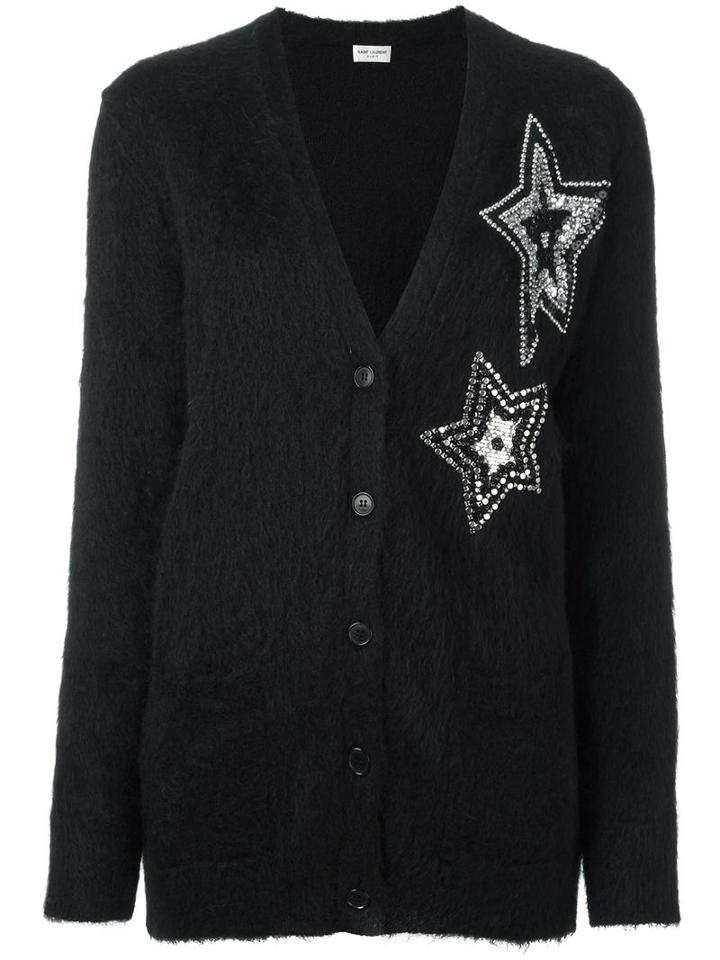 Saint Laurent Star Embellished Cardigan, Women's, Size: Xs, Black, Mohair/nylon/polyamide/wool
