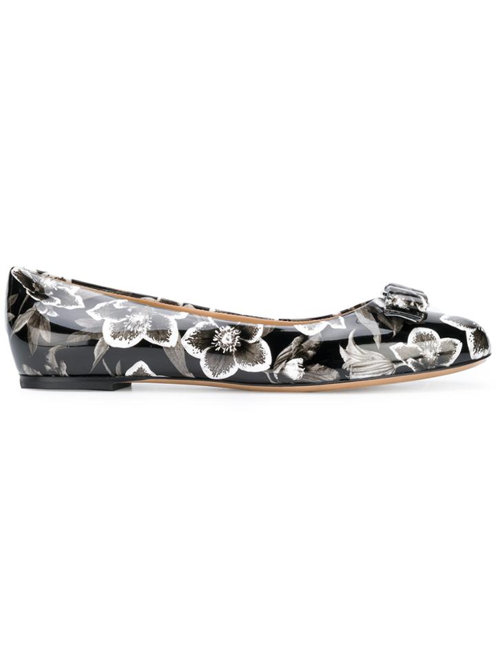 Salvatore Ferragamo Printed Vara Ballerina Shoes - Black